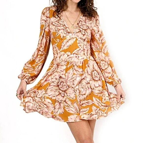 NWT Band of the Free Size Small Gold Yellow Cut Out Back Long Sleeve Mini Dress - Picture 15 of 15